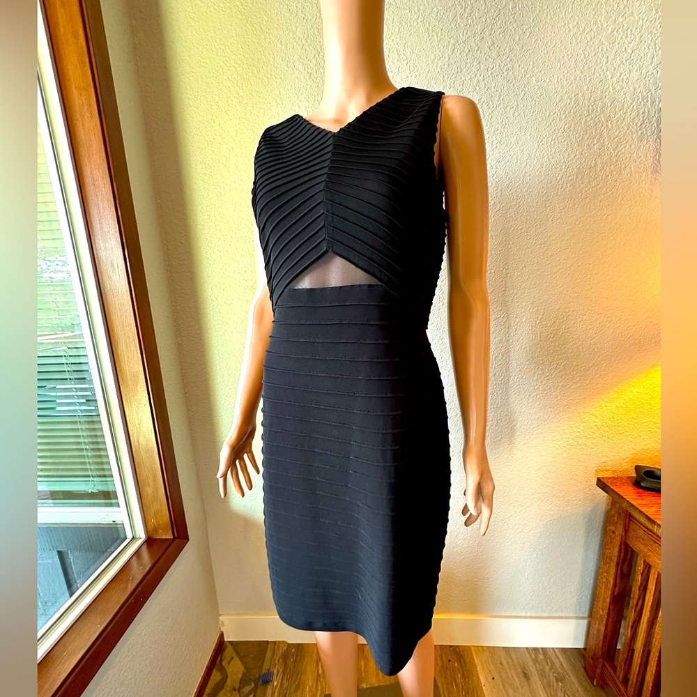 Calvin Klein Black Textured Midi Dress, with diamond mid drift reveal accent
